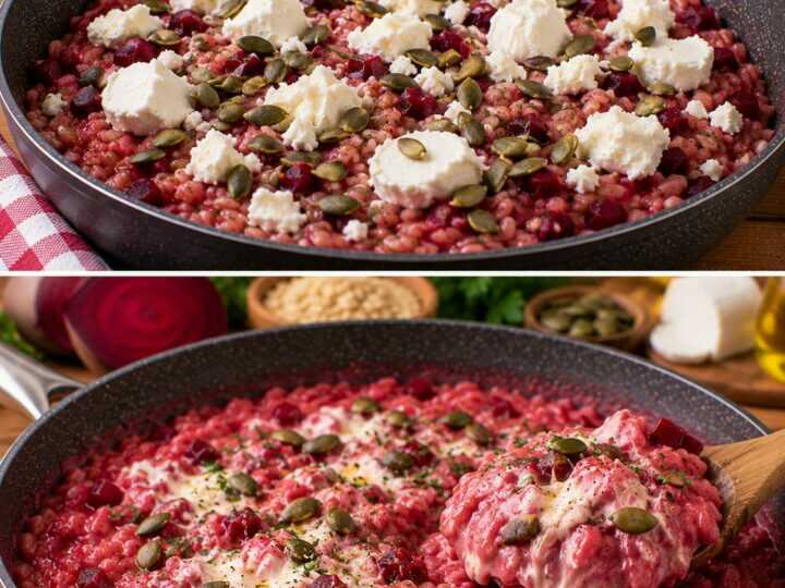 Orzotto Cremoso con Barbabietola, Caprino e Semi di Zucca