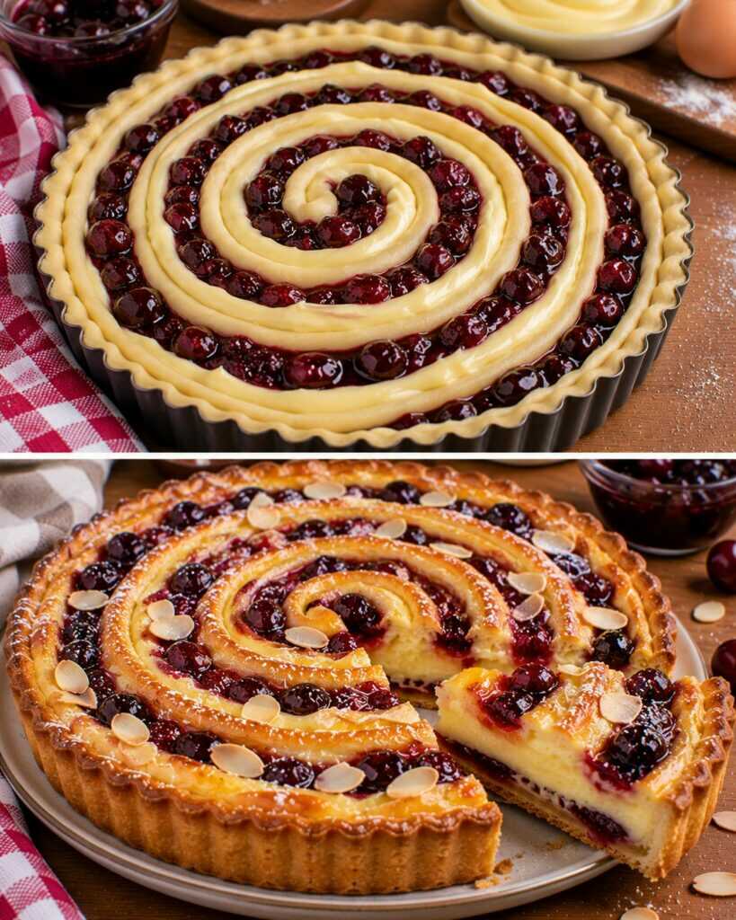 Crostata a Spirale con Crema Pasticcera e Confettura di Amarene