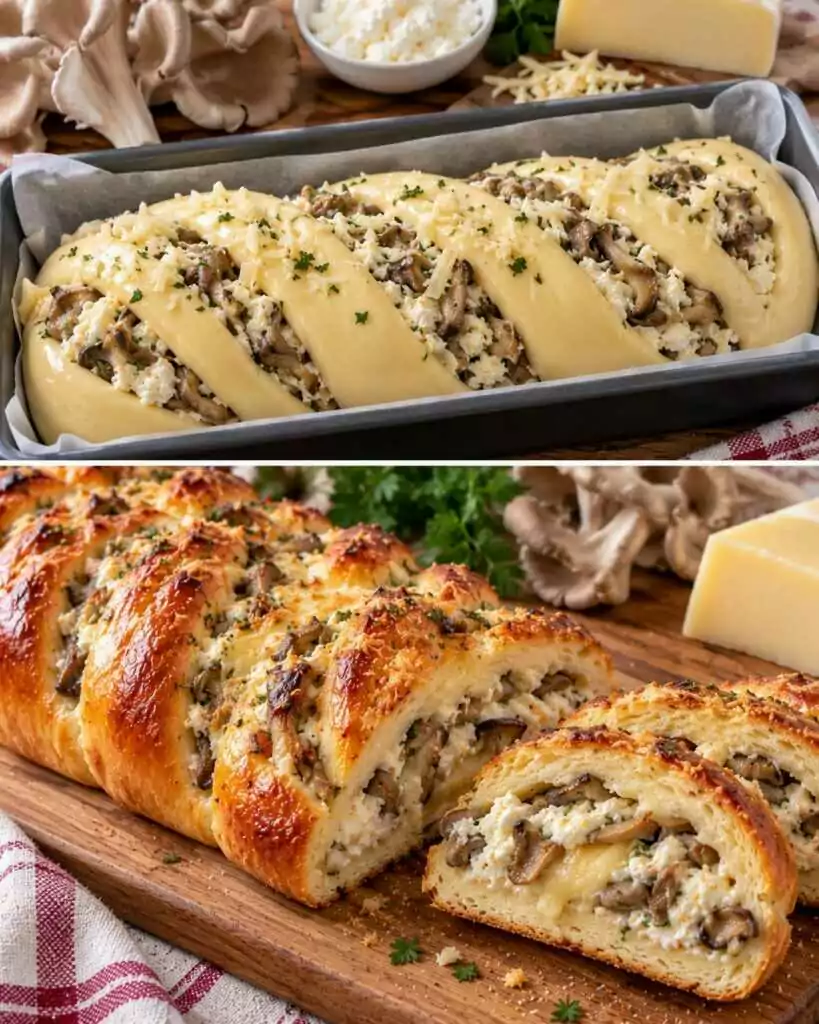 🍞 Treccia di Pane Soffice con Funghi Pleurotus, Ricotta e Caciocavallo