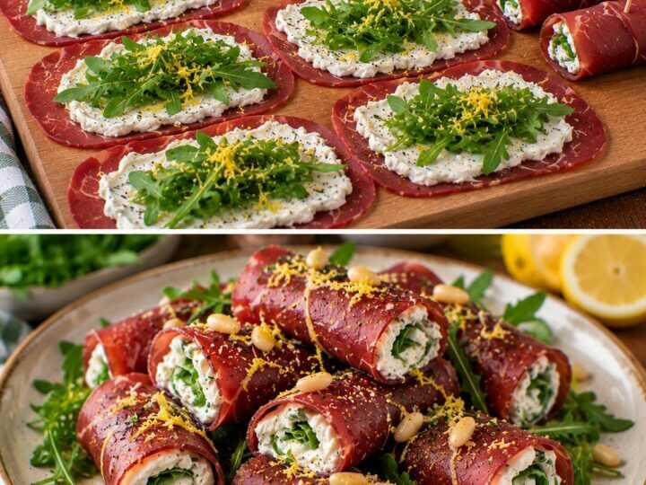 Rotolini di Bresaola con Crema di Caprino, Rucola e Scorza di Limone