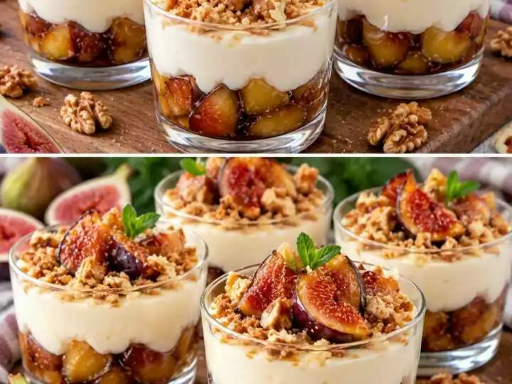 🍯 Bicchierini di Crema al Formaggio con Fichi Caramellati e Crumble di Noci