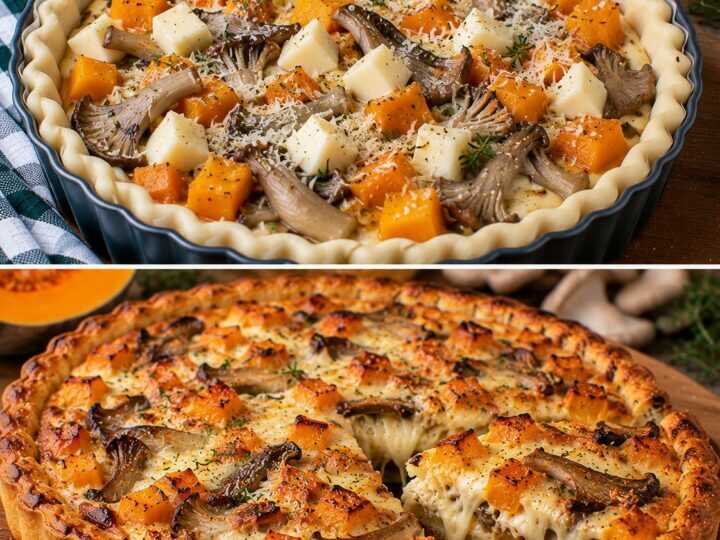 🥧 Torta Salata con Zucca, Funghi Pleurotus e Scamorza Filante
