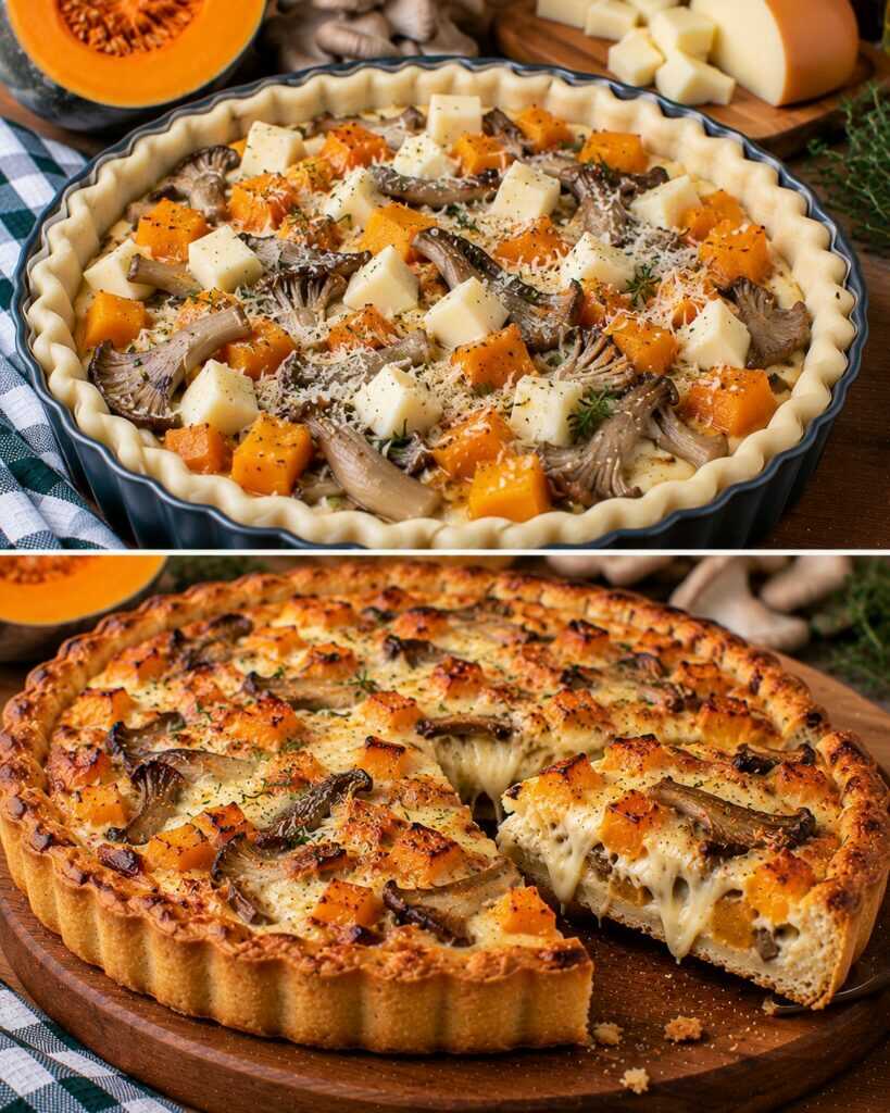 🥧 Torta Salata con Zucca, Funghi Pleurotus e Scamorza Filante