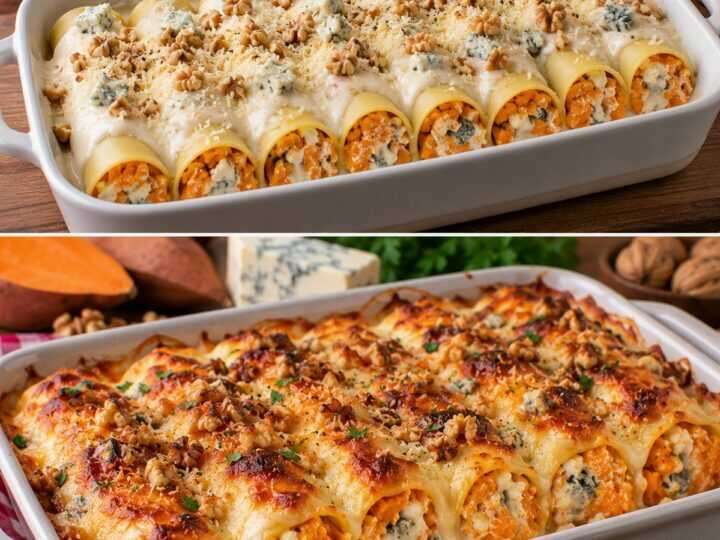 Cannelloni Ripieni di Patate Dolci, Ricotta e Gorgonzola con Noci Croccanti: Cremosi, Gratinati e Irresistibili