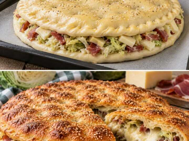 Schiacciata Ripiena con Cavolo Cappuccio, Speck e Fontina