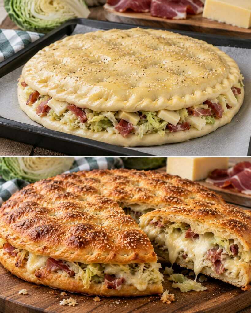 Schiacciata Ripiena con Cavolo Cappuccio, Speck e Fontina