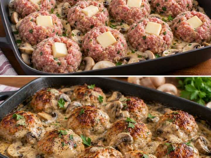 Polpette di Maiale con Cuore di Taleggio e Salsa ai Funghi