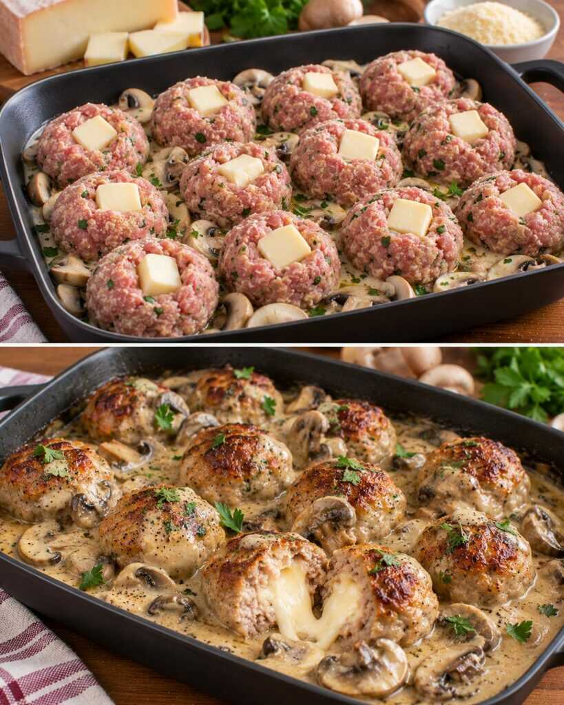Polpette di Maiale con Cuore di Taleggio e Salsa ai Funghi