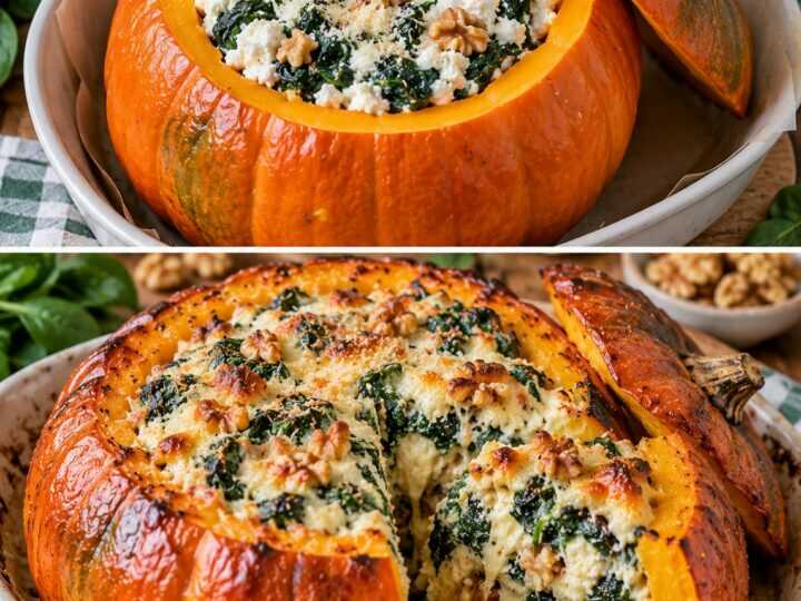 Zucca Ripiena al Forno con Ricotta, Spinaci e Noci