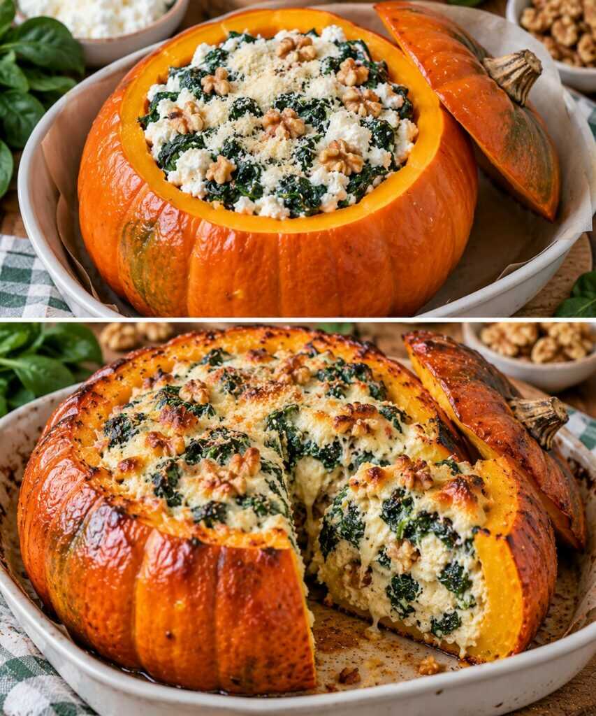 Zucca Ripiena al Forno con Ricotta, Spinaci e Noci