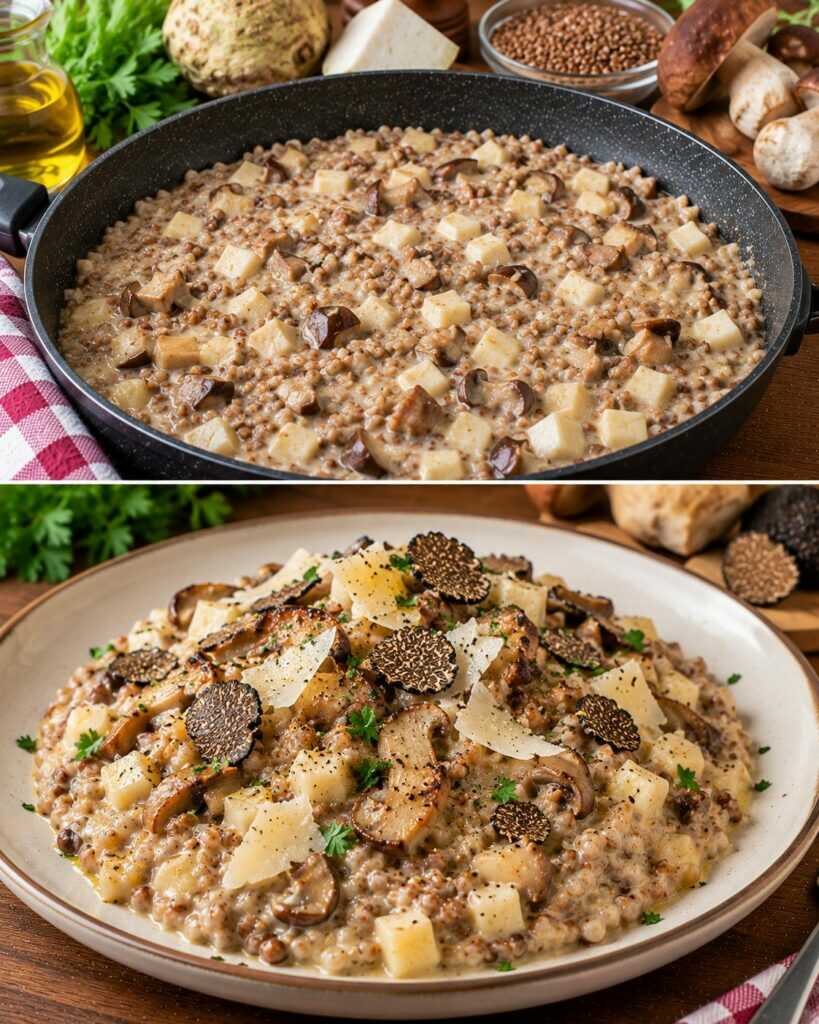 Grano Saraceno Cremoso con Crema di Sedano Rapa, Porcini e Tartufo Nero