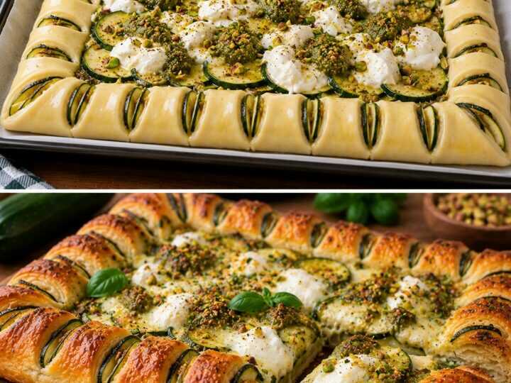 Sfogliata Salata con Zucchine, Pesto di Pistacchi e Burrata