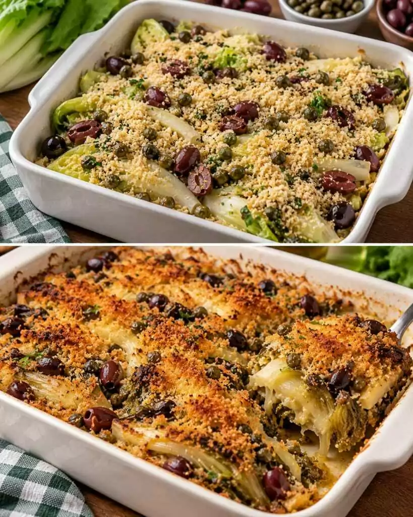 Scarola Gratinata con Olive, Capperi e Mollica Croccante