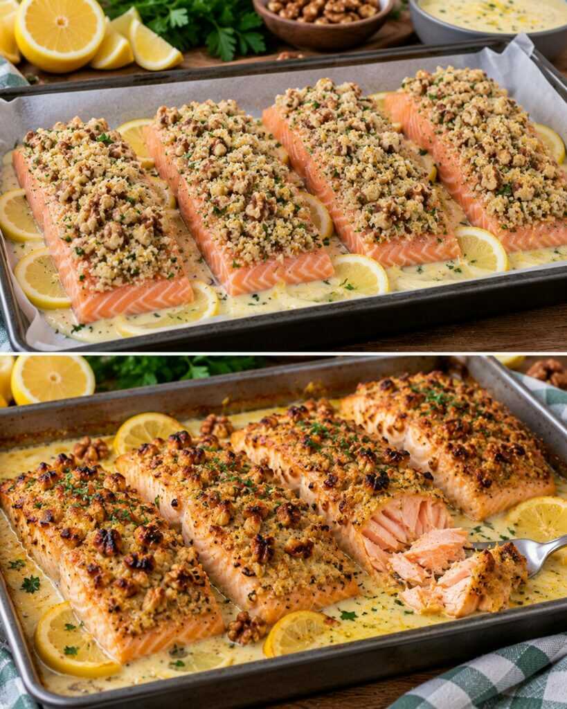 Salmone al Forno con Crosta di Noci e Salsa Cremosa al Limone 🐟🍋