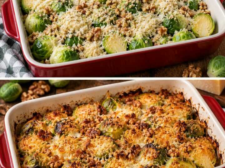 Cavolini di Bruxelles Gratinati con Parmigiano, Noci e Pangrattato