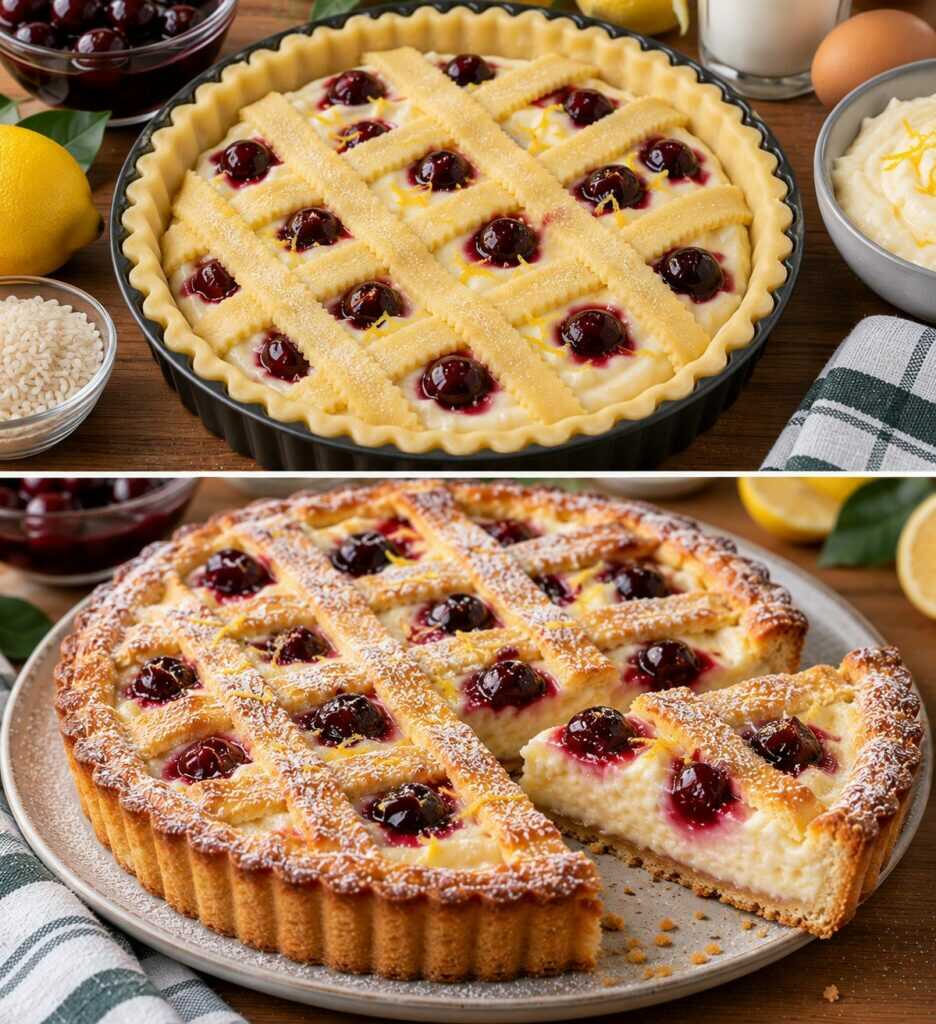 Crostata con Crema di Riso al Limone e Amarene Sciroppate