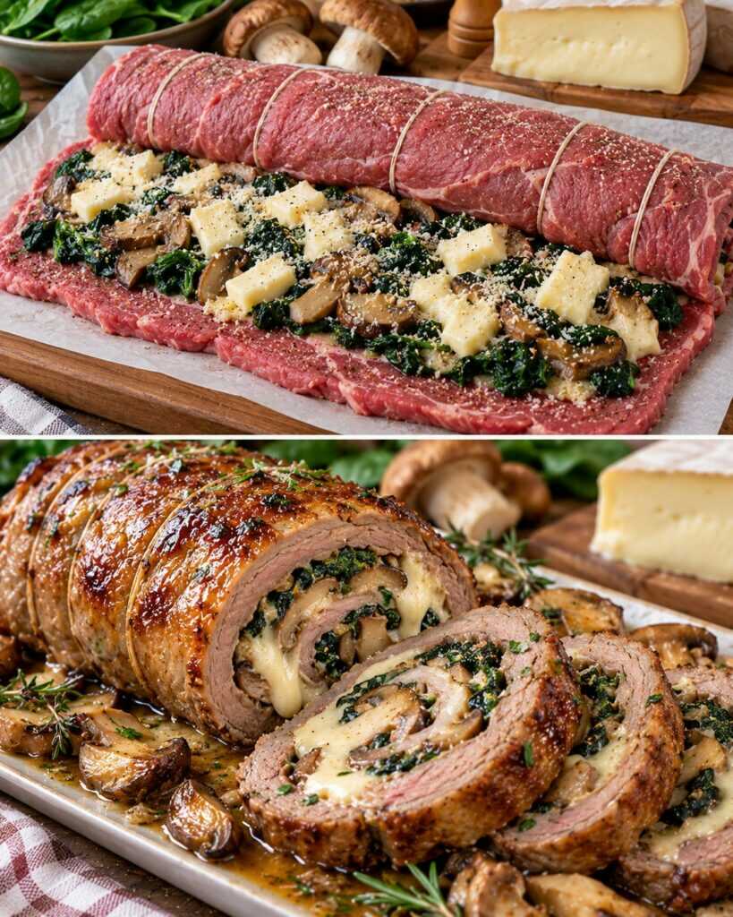 🍄 Rotolo di Vitello Ripieno di Funghi Porcini, Spinaci e Taleggio