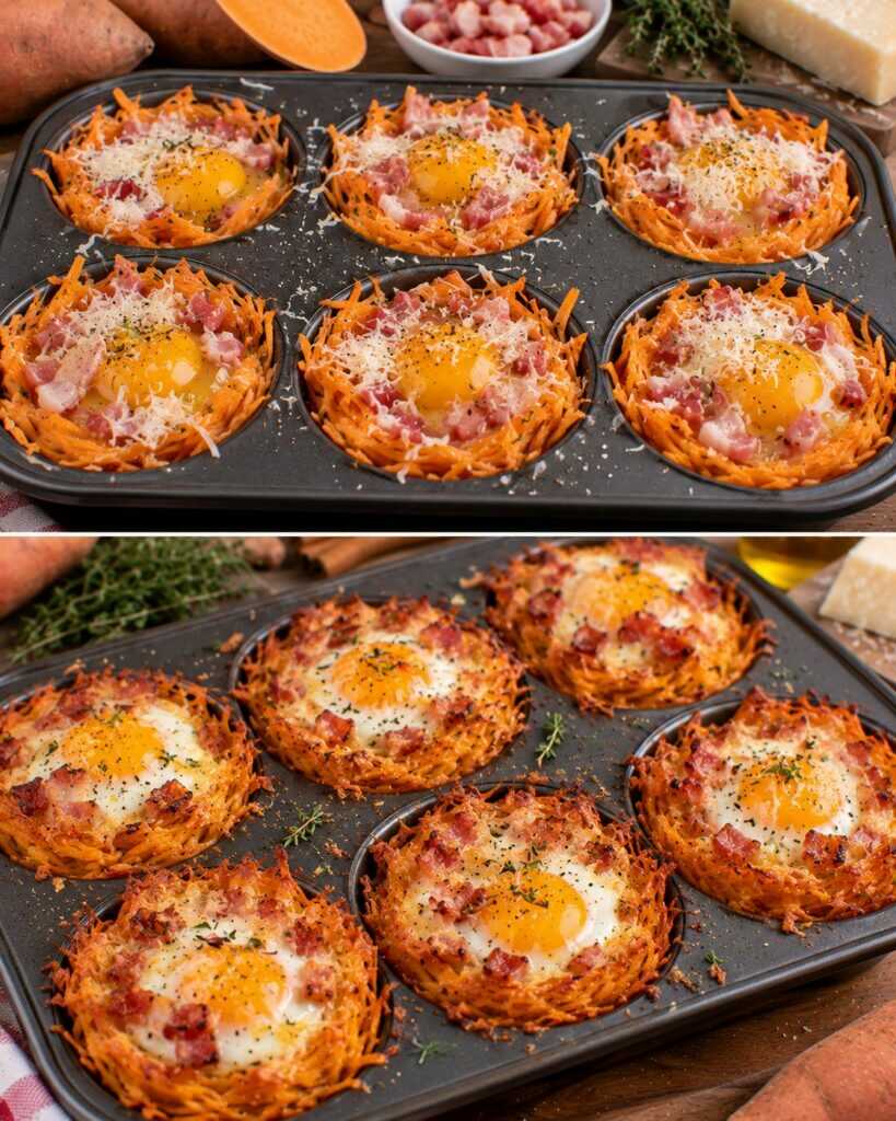 Uova in Nido di Patate Dolci con Pancetta e Pecorino