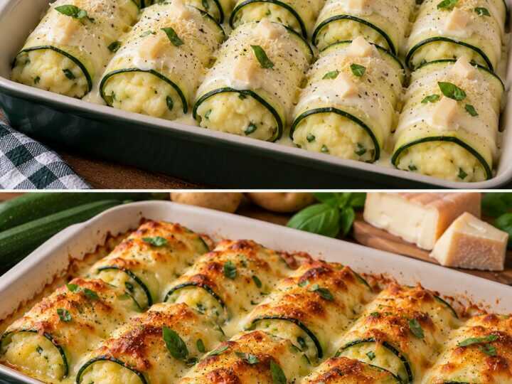 Zucchine a Cannellone con Crema di Patate, Taleggio e Basilico