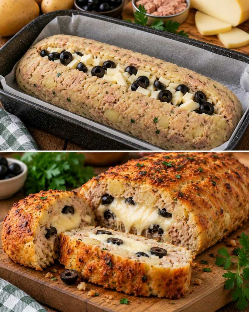 Polpettone di Tonno e Patate Ripieno di Scamorza e Olive Nere