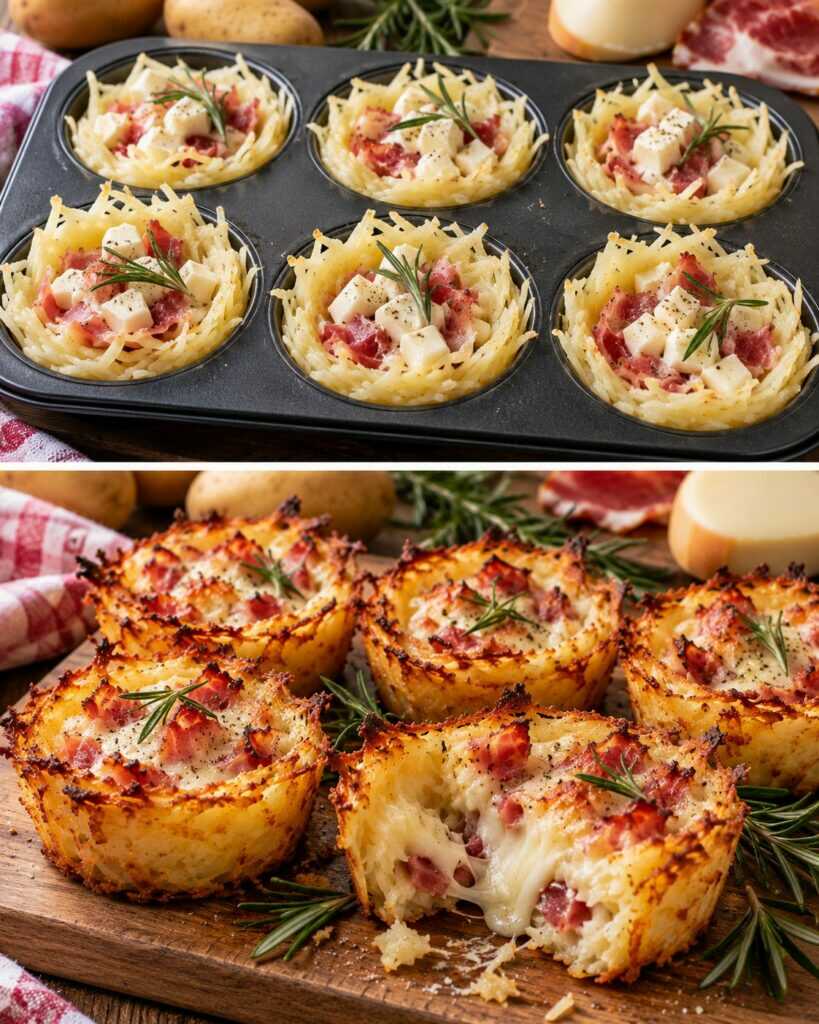 Cestini Croccanti di Patate con Speck, Scamorza e Rosmarino