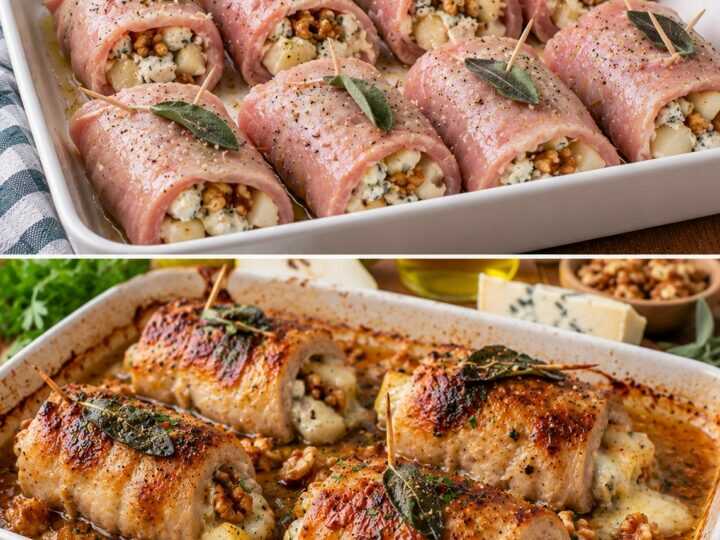 Involtini di Lonza con Pere, Gorgonzola e Noci