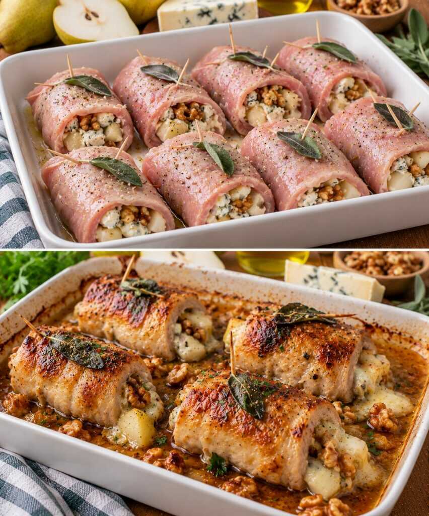 Involtini di Lonza con Pere, Gorgonzola e Noci