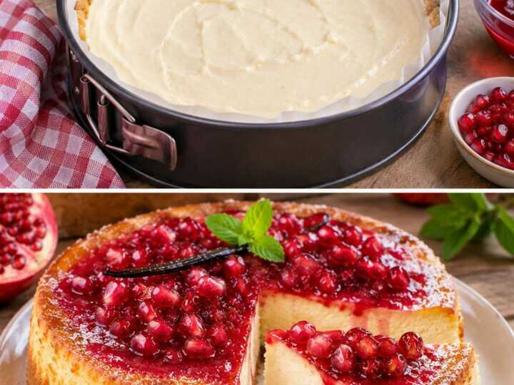 Torta Cremosa al Formaggio Fresco con Salsa di Melagrana e Vaniglia