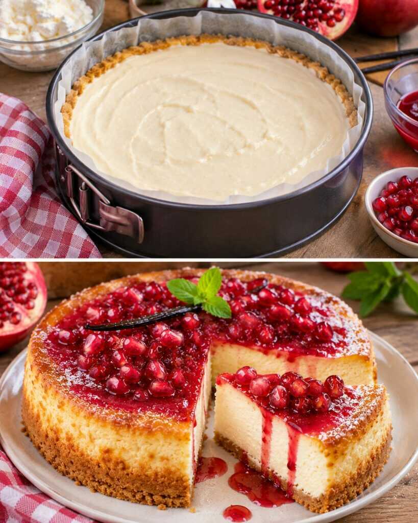 Torta Cremosa al Formaggio Fresco con Salsa di Melagrana e Vaniglia
