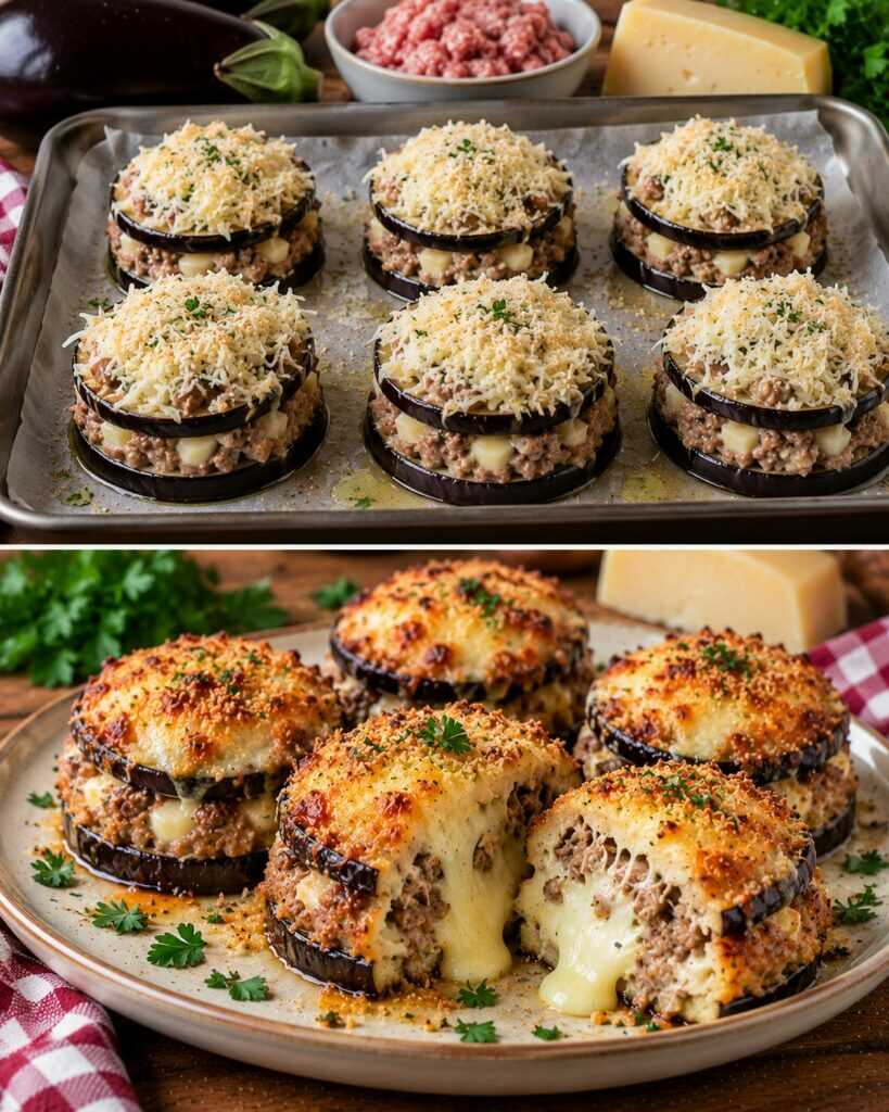 Mini Tortini di Melanzane con Ragù Bianco e Cuore di Caciocavallo