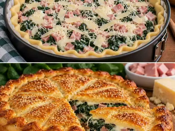 Rustico di Pasta Brisée con Spinaci, Mortadella e Crema di Parmigiano