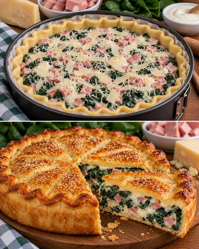 Rustico di Pasta Brisée con Spinaci, Mortadella e Crema di Parmigiano
