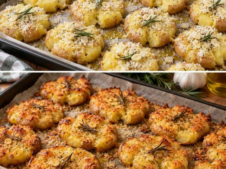 🥔 Patate Schiacciate al Forno con Parmigiano, Aglio e Rosmarino