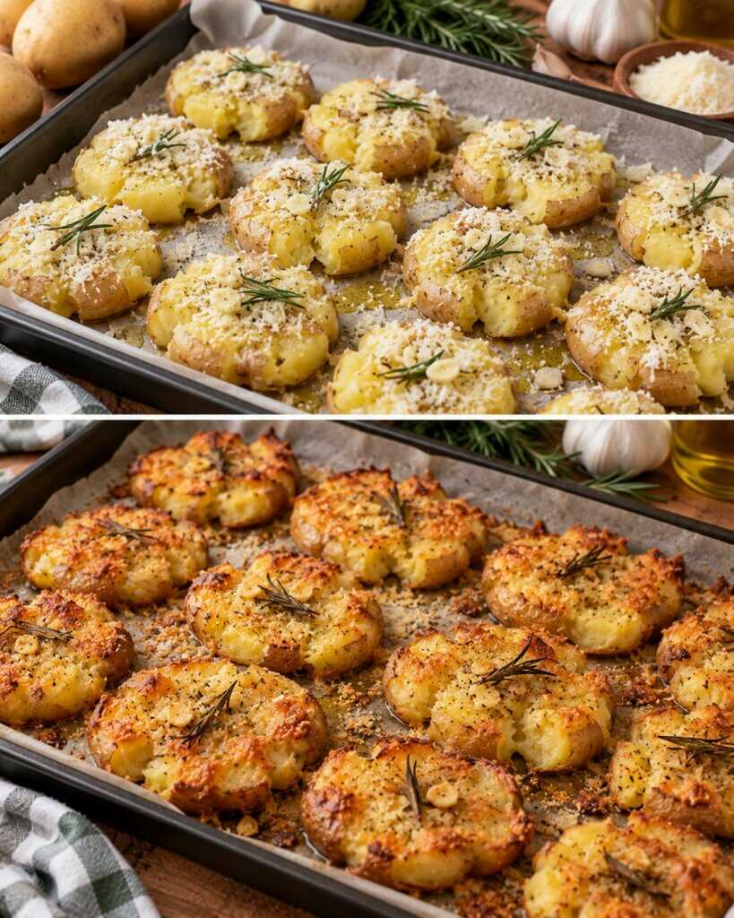 🥔 Patate Schiacciate al Forno con Parmigiano, Aglio e Rosmarino