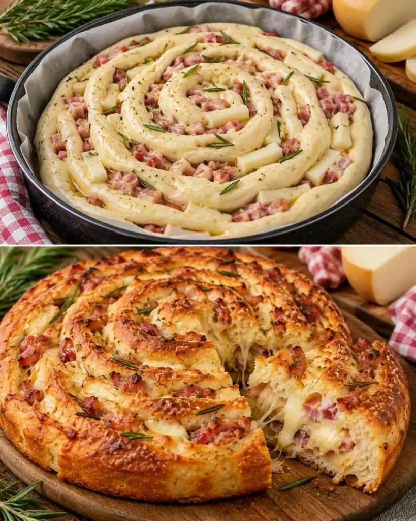 Focaccia a Spirale con Pancetta, Scamorza Affumicata e Rosmarino
