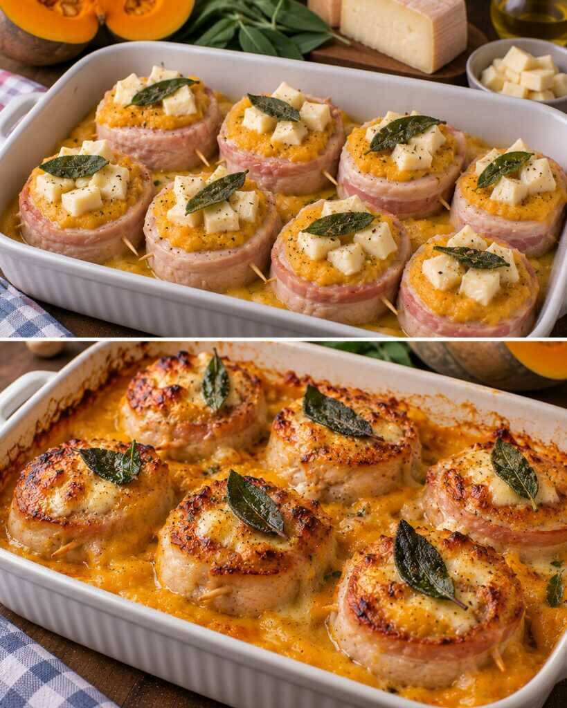 Medaglioni di Tacchino con Crema di Zucca, Taleggio e Salvia Croccante