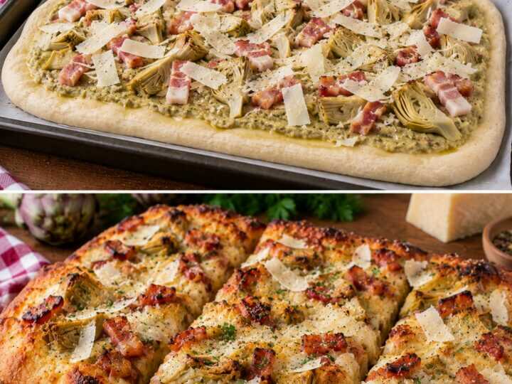 Pizza alla Pala con Crema di Carciofi alla Romana, Guanciale e Pecorino