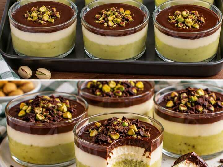 Budino al Pistacchio con Crema al Latte e Cioccolato Fondente