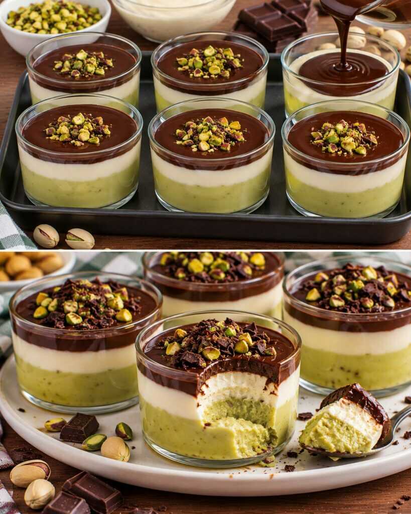 Budino al Pistacchio con Crema al Latte e Cioccolato Fondente