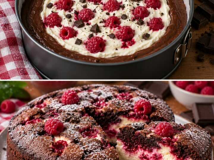 Torta al Cioccolato Fondente con Cuore Cremoso di Ricotta e Lamponi
