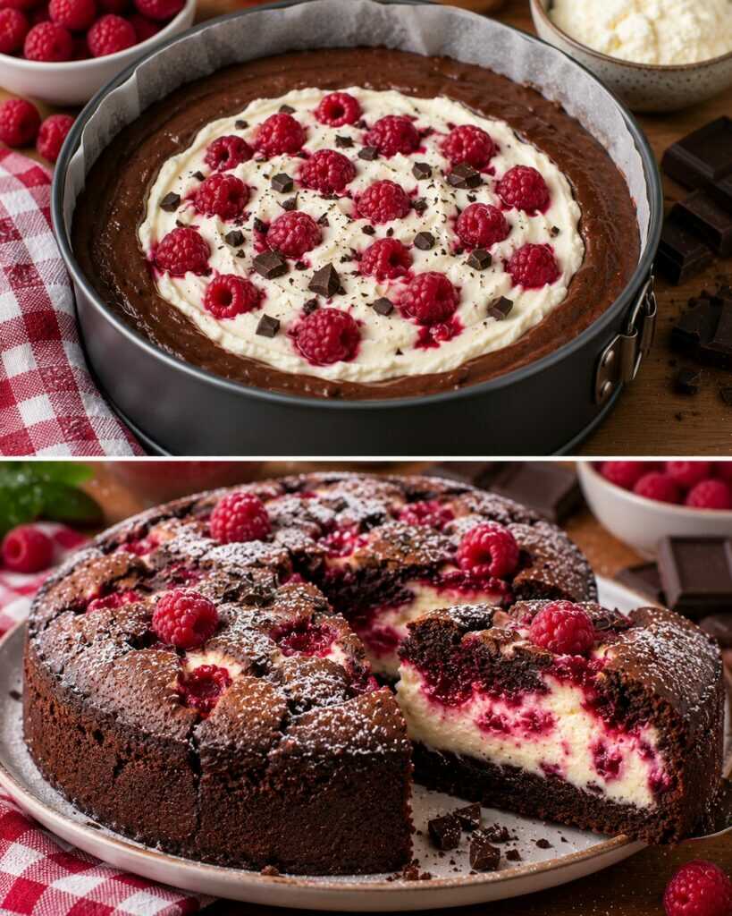 Torta al Cioccolato Fondente con Cuore Cremoso di Ricotta e Lamponi