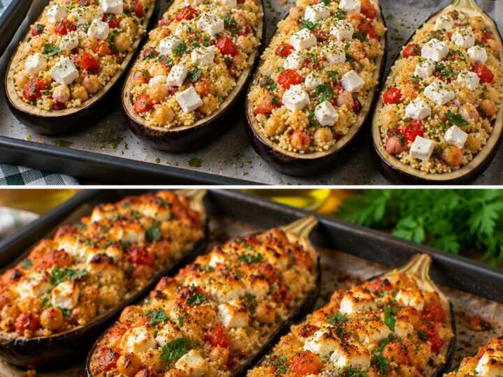 Melanzane Ripiene di Cous Cous, Ceci Speziati e Feta