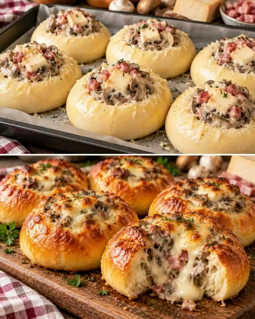 🥐 Bombe Salate Lievitate con Crema di Funghi, Pancetta e Taleggio