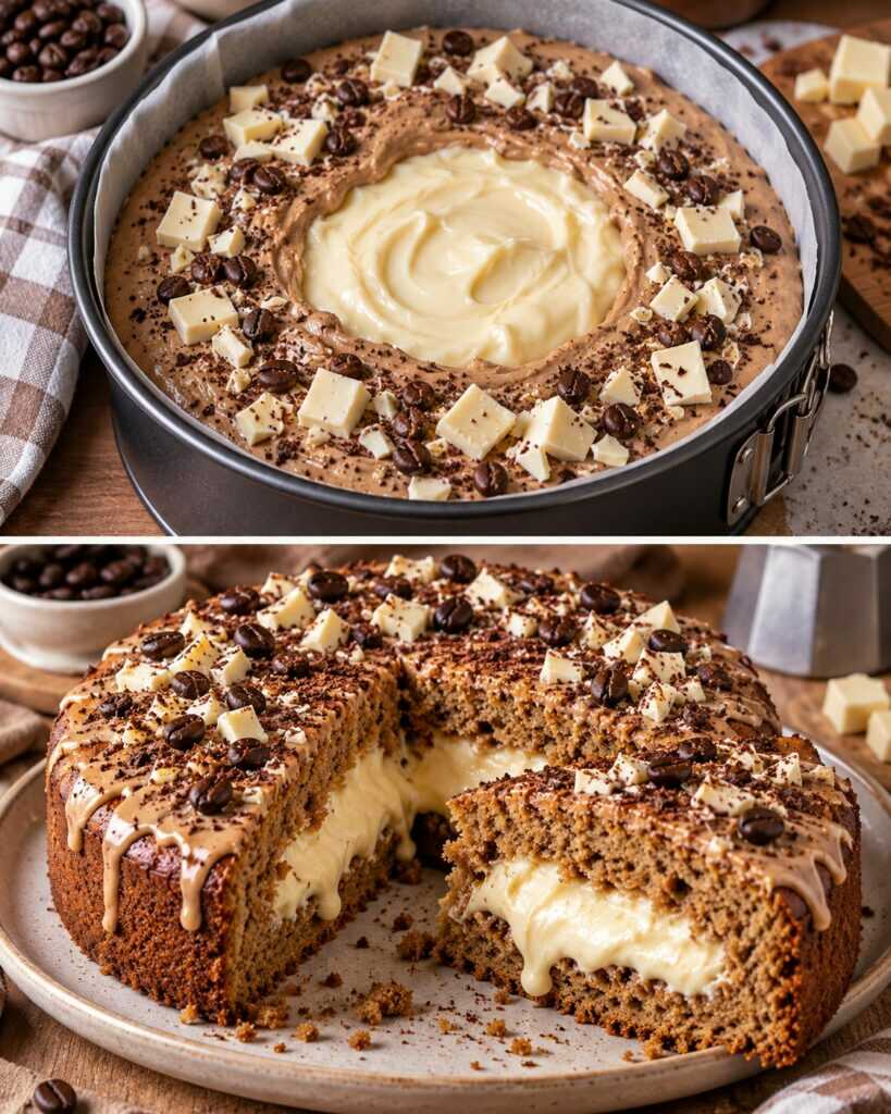 Torta al Caffè con Cuore Cremoso di Cioccolato Bianco