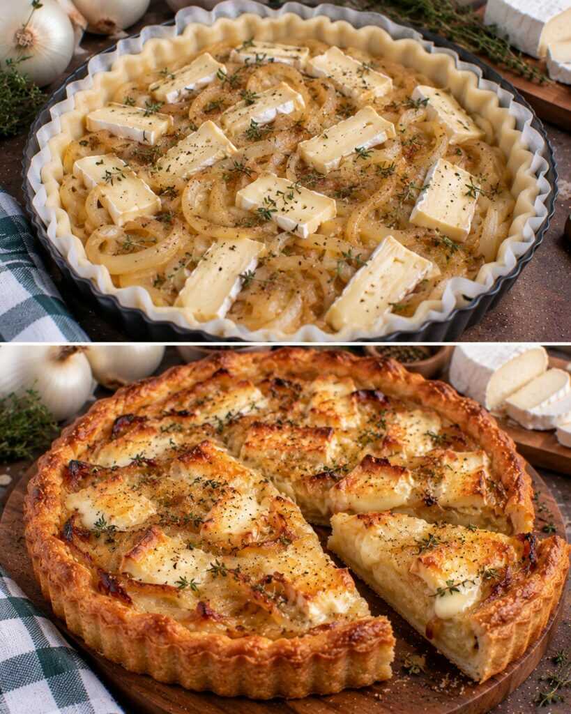 Torta Salata con Cipolle Bianche Caramellate, Brie e Timo
