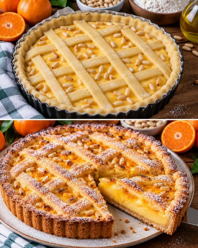 Crostata di Frolla all&rsquo;Olio d&rsquo;Oliva con Crema al Mandarino e Pinoli