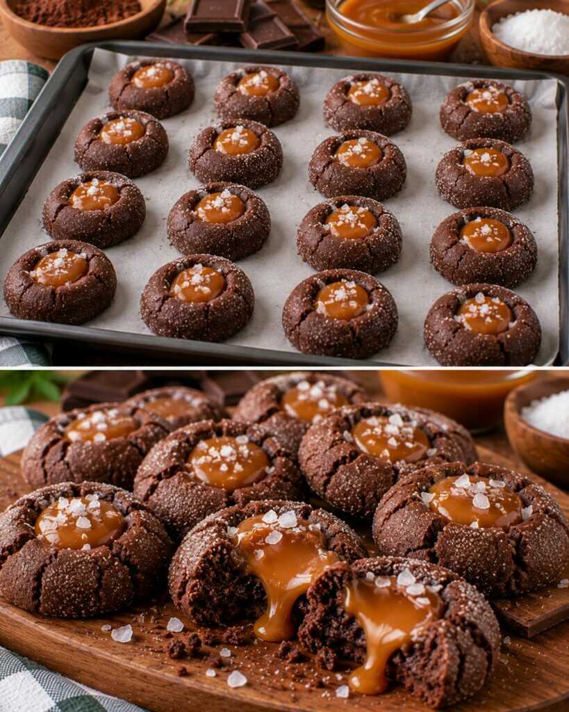 🍫 Biscotti al Cacao con Cuore di Caramello Salato