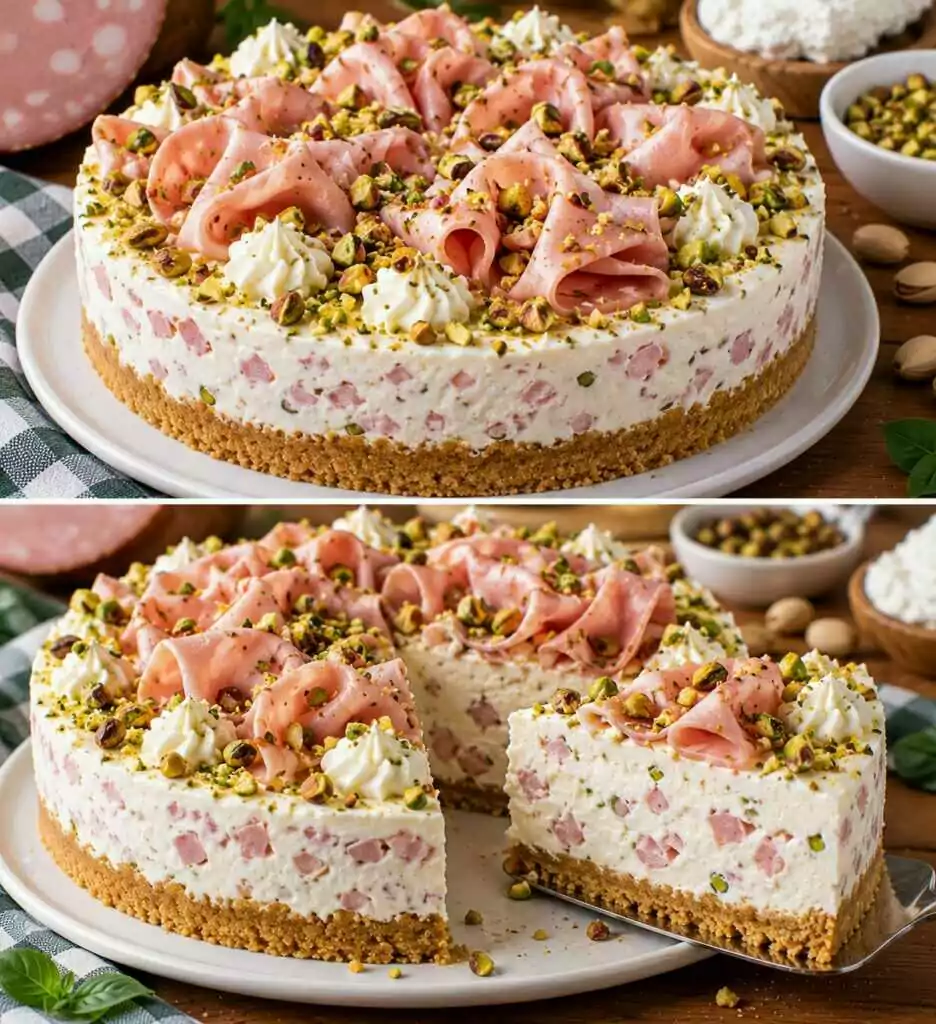 Cheesecake Salata Fredda con Mortadella, Ricotta e Granella di Pistacchi