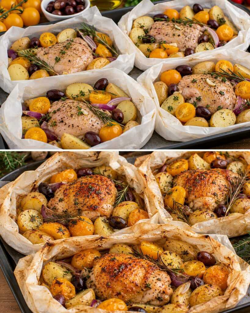 Pollo al Cartoccio con Patate Novelle, Olive Taggiasche e Pomodorini Gialli