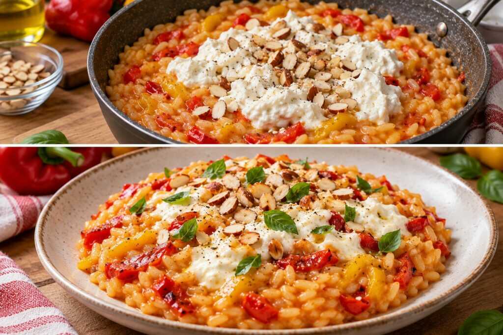 Risotto ai Peperoni Arrostiti con Stracciatella e Mandorle